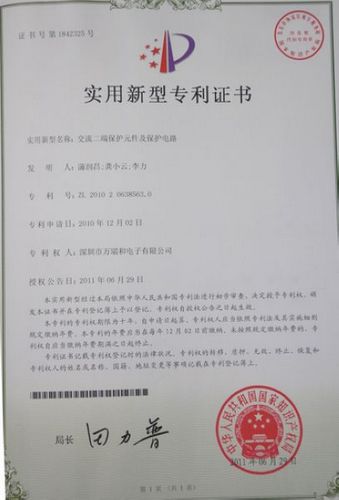 交流二端保护元件及保护电路专利证书