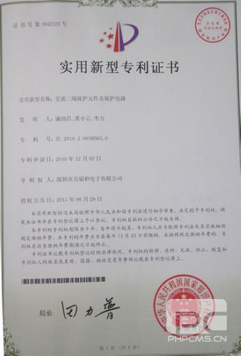 交流二端保护元件及保护电路的实用新型专利证书